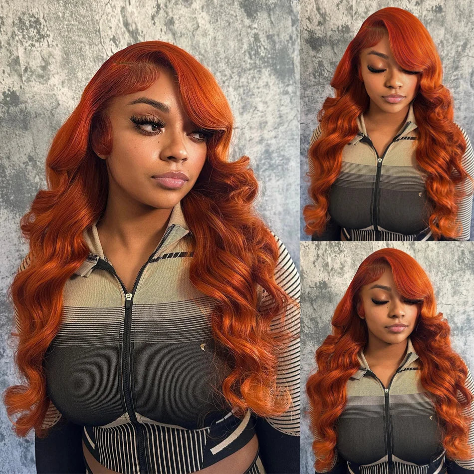 30 36 Inch Ginger Body Wave Human Hair Colored Wigs 13X6 Hd Lace Frontal Wig 13X4 Preplucked Lace Front Wigs For Women