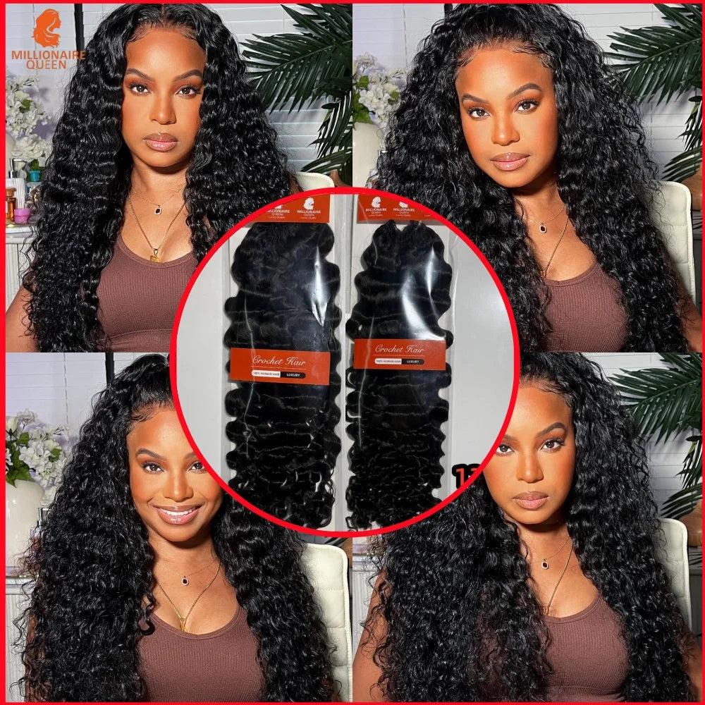 Millionaire Queen 15A Crochet Feather Human Hair Burmese Curly Pre-Separated Crochet Hair Extensions On Sale 100% Human Hair