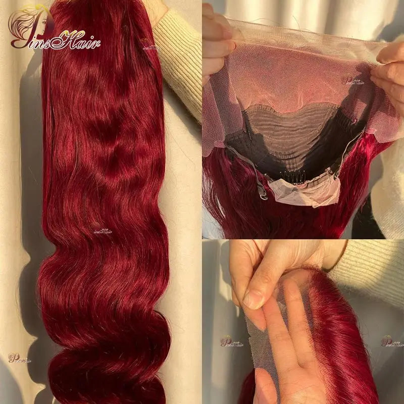 99J Colored 13X6 Transparent Lace Front Human Hair Wigs Pre Plucked Body Wave Lace Front Wig Red Burgundy HD Lace Frontal Wig
