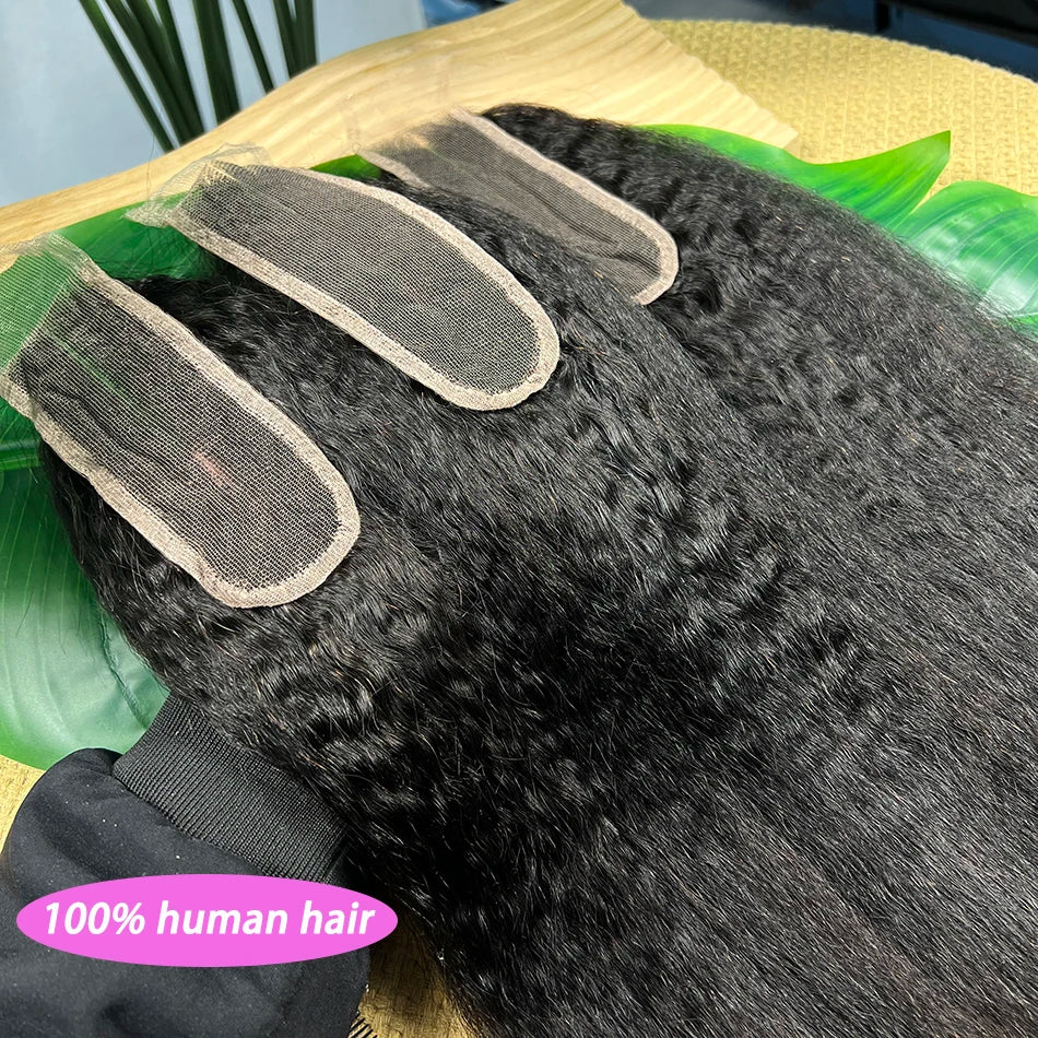 2x6 HD Lace Closure Kinky Straight Human Hair Preplucked Bleached Knots Invisible Lace Natural Color 100% Unprocessed Raw Hair