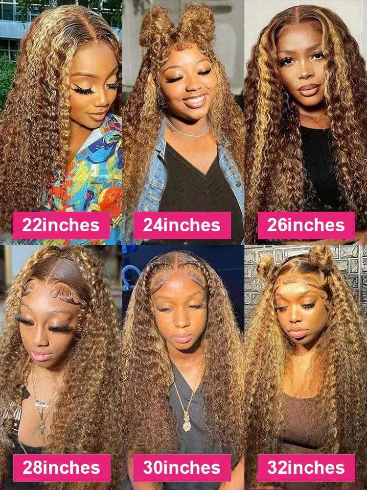 Wear And Go Glueless Wig Ombre Highlight Deep Water Wave 6x4 Hd Lace Glueless Pre Plucked Human Wigs Ready To Go Curly Wig 100%