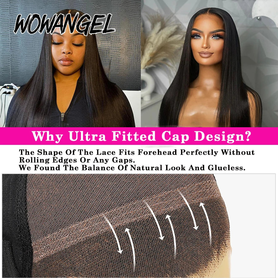WowAngel Pre Cut Ultra Fitted 9x6 HD Lace Closure Glueless Wigs Ready To Wear Human Hair Wigs Straight Melt Skins For Women Wigs