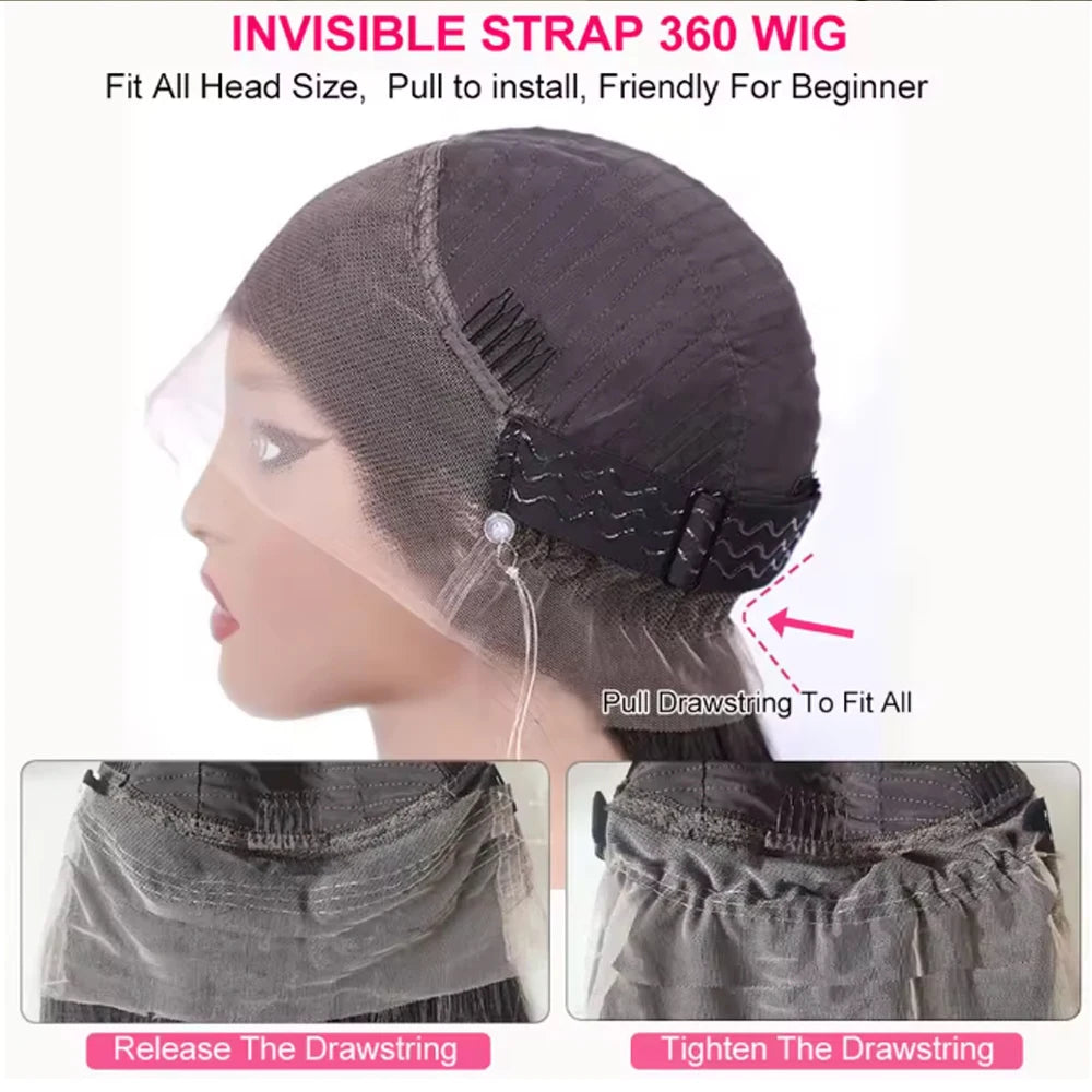 4C Kinky Edges Invisible Strap 360 HD Lace Wigs Human Hair Deep Curly 360 Full Lace Frontal Glueless Wigs with Curly Baby Hair