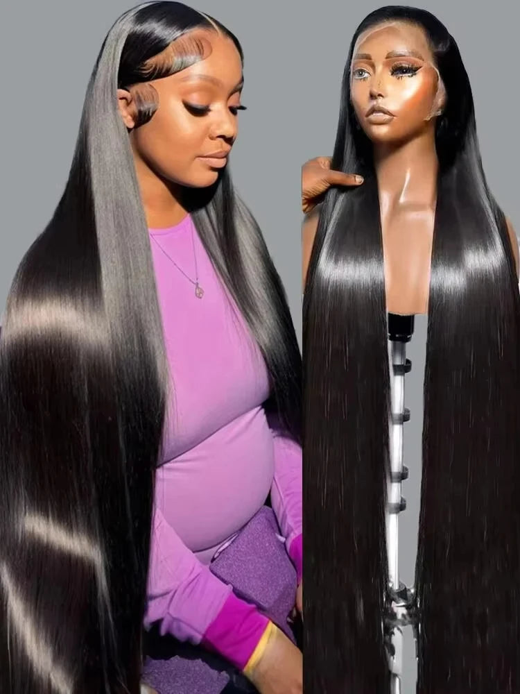 40 Inch Extra Long 250% Density Natural Black 13x6 HD Lace Frontal Bone Straight Silky Soft 13x4 Remy Human Hair Wigs Pre Plucked Hairline Bleached Knots Invisible Wear and Go 5x5 Glueless Closure Thick Full Ends