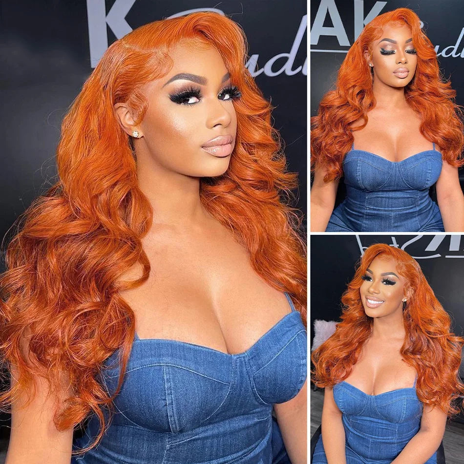 30 36 Inch Ginger Body Wave Human Hair Colored Wigs 13X6 Hd Lace Frontal Wig 13X4 Preplucked Lace Front Wigs For Women