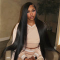 40 Inch Extra Long 250% Density Natural Black 13x6 HD Lace Frontal Bone Straight Silky Soft 13x4 Remy Human Hair Wigs Pre Plucked Hairline Bleached Knots Invisible Wear and Go 5x5 Glueless Closure Thick Full Ends