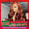 250% Pre Cut HD Lace Frontal Wigs Reddish Brown Body Wave 13X6 HD Transparent Lace Front Human Hair Wigs Copper Red Colored