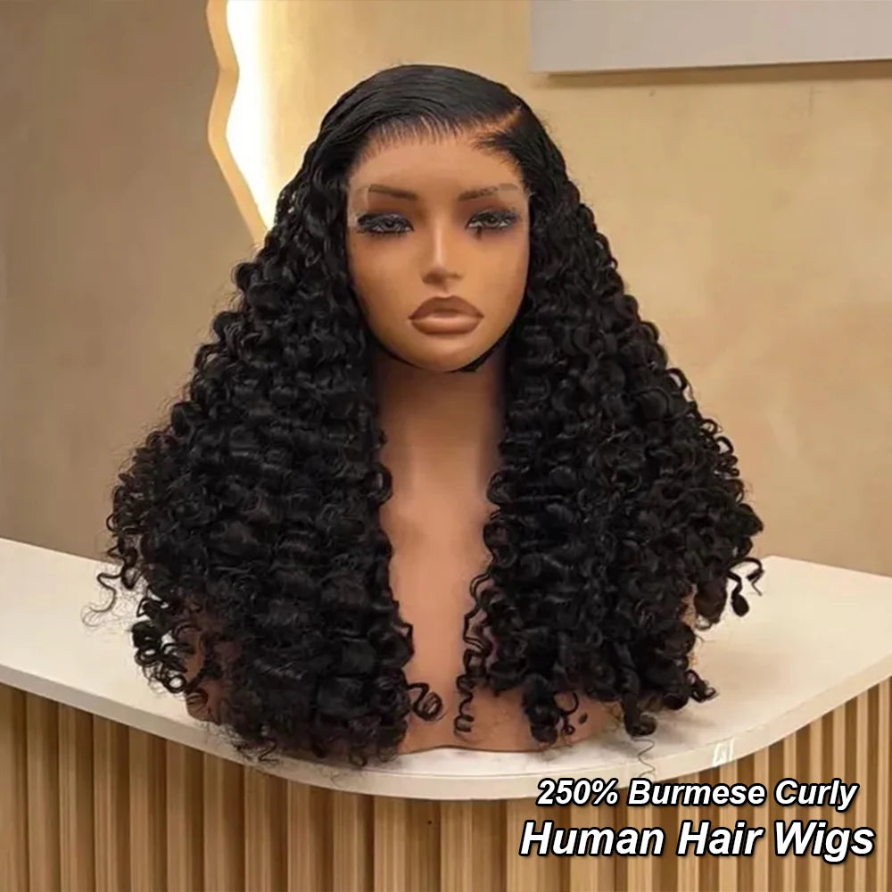 280% High Density 3C4A Burmese Curly Human Hair Wigs HD Transparent 13x4 13X6 Lace Front Wigs for Women Brazilian 100% Raw Hair