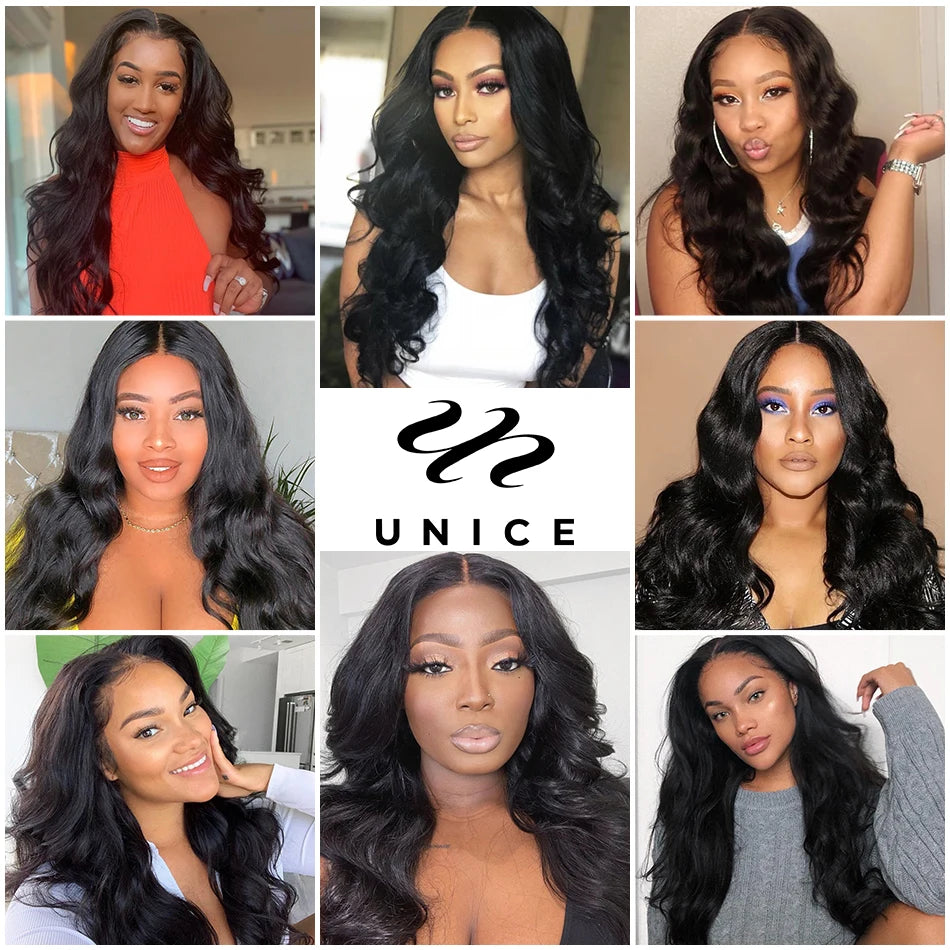 UNice Hair Body Wave 3 Bundles With Lace Frontal Closure 13x4 or 4x4 or 5x5 HD Lace Closure 100% Human Hair Bundles