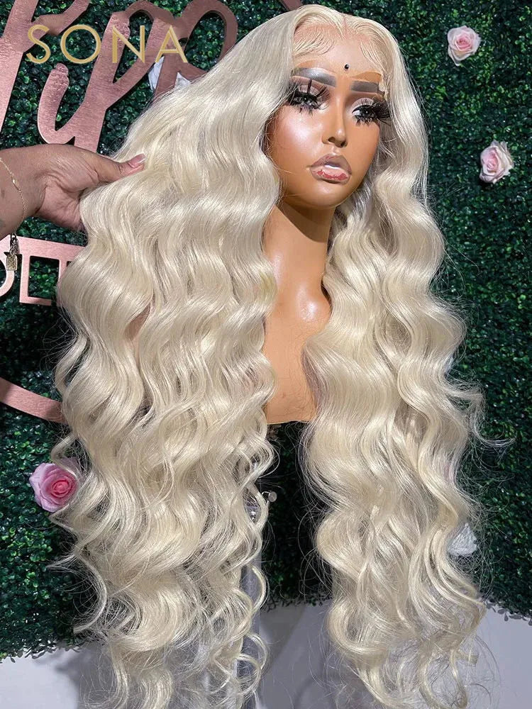#60 Color Platinum Ash Blonde Lace Front Wigs Human Hair White 13X6 HD Transparent Lace Frontal Wig For Women Pre Plucked