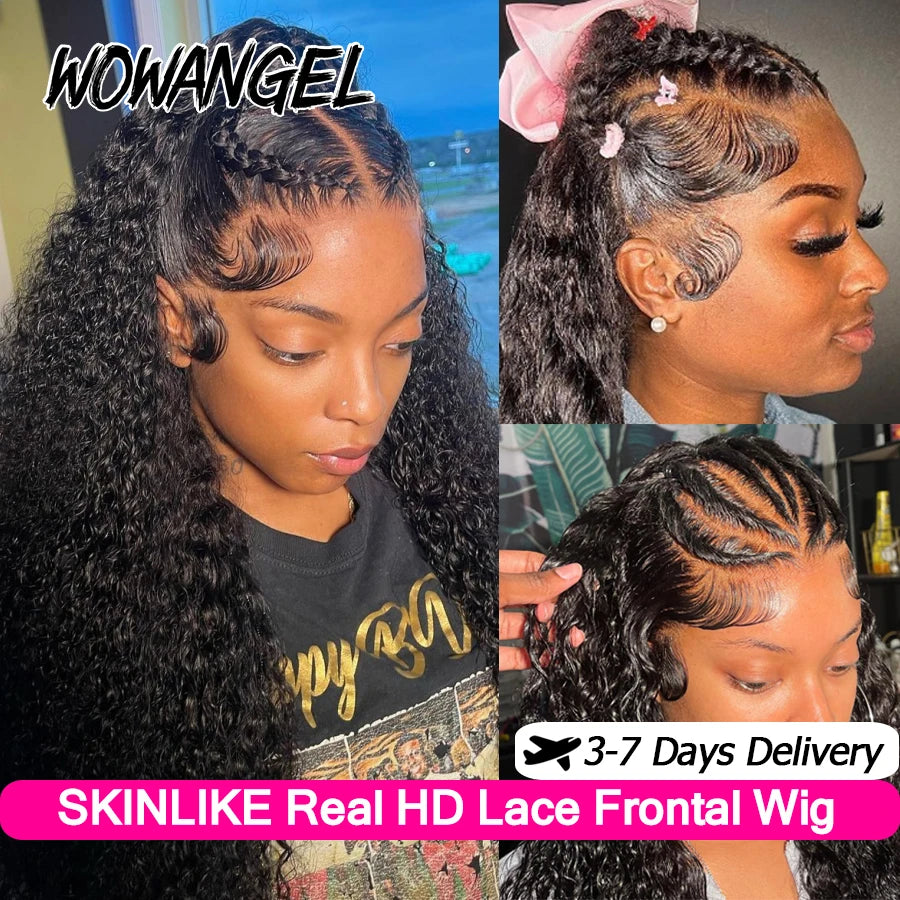 Wow Angel HD Lace Frontal Wigs 250% 13X6 Lace Front Wigs Water Wave HD Lace Closure Curly Wig Full Lace Human Hair Wig For Woman