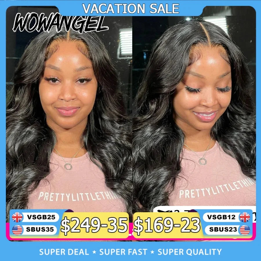 Wow Angel 7x7 HD Lace Closure Wigs 34inch Body Wave Wigs Remy Hair 6x6 HD Lace Closure Human Hair Wigs Pre Plucked Glueless Wigs