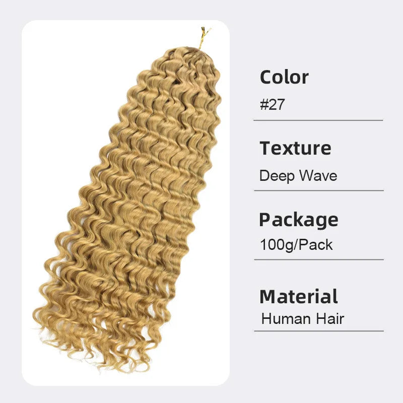 High Quality Human Hair Deep Wave Knotless Pre-Separated Braiding Crochet Hair Extensions 100g 14-26''Brazilian Virgin Remy Hair