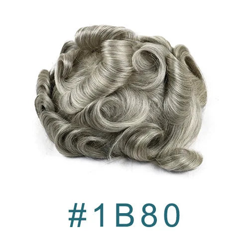 80%Density Old Man 1B80 Blonde Undetectable 0.02mm Ultra Thin Skin Vloop Men's Toupee Natural Hairline Microskin Hair System