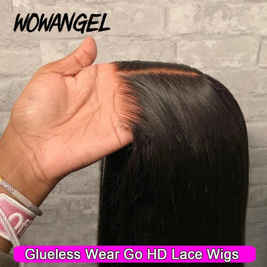Wow Angel 5x5 Wear Go HD Lace Closure Glueless Wigs 28in Malaysian Straight Wig Pre Plucked Human Wigs Ready to Go Wig For Woman