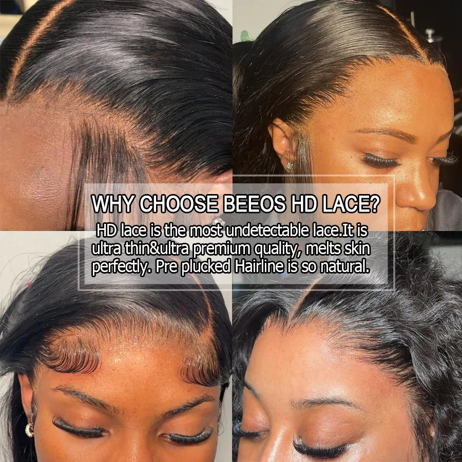 BEEOS 36in 250% Body Wave 13x6 HD Lace Frontal Wig Preplucked 13x4 HD Lace Frontal Human Hair Wigs For Women Melt Skin Brazilian
