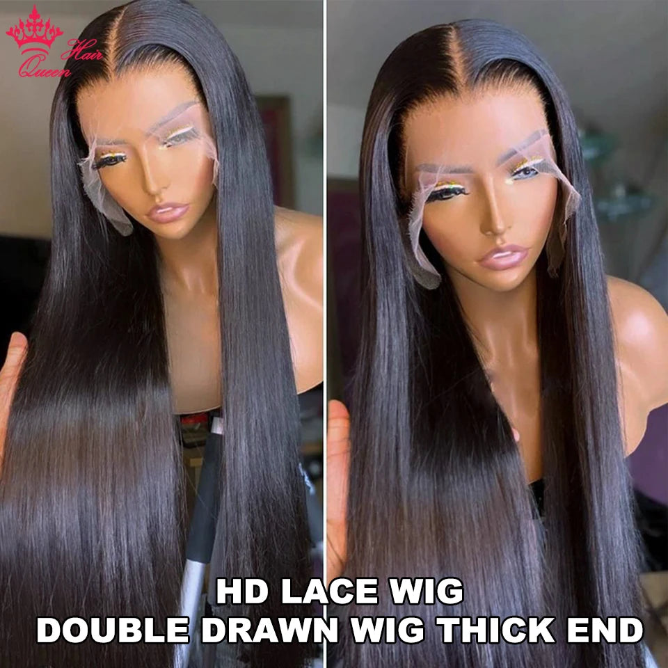 Queen Hair Bone Straight Real HD Lace Double Drawn FULL END Vietnamese Raw Hair Straight Pre Plucked Frontal Closure Wig