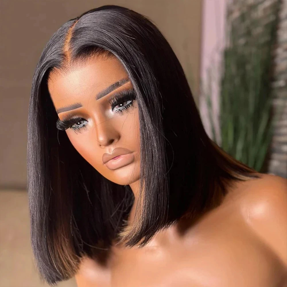 Ready To Wear Glueless Wigs Brazilian Bone Straight Short Bob Human Hair Wigs Pre Plucked 13x4 HD Transparent Lace Frontal Wig