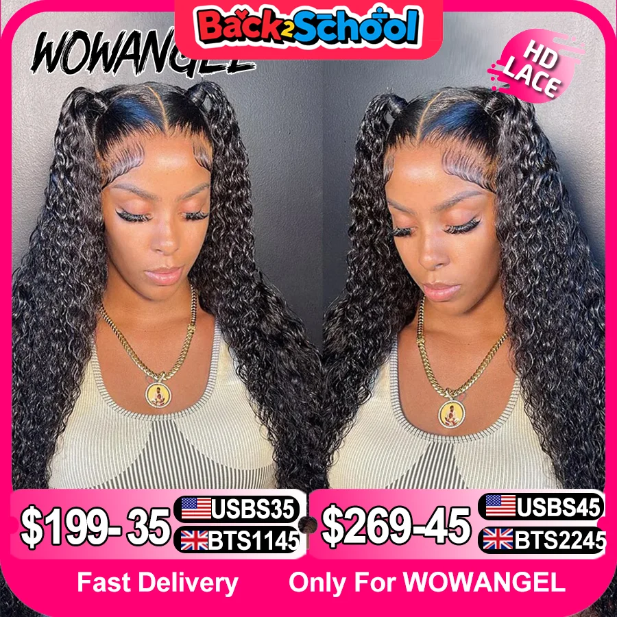 Wow Angel Glueless HD Lace Closure 7x7/6X6/5x5 Closure Water Wave Pre Plucked Natural Hairline Human Hair Curly Wigs For Women