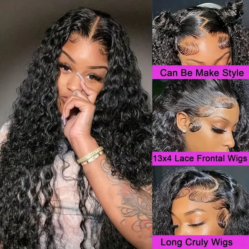 Pre Plucked Natural Color 5x5 13x4 Transparent Lace Front Wig Water Wave Lace Front Wig 200% Density Human Hair Wig