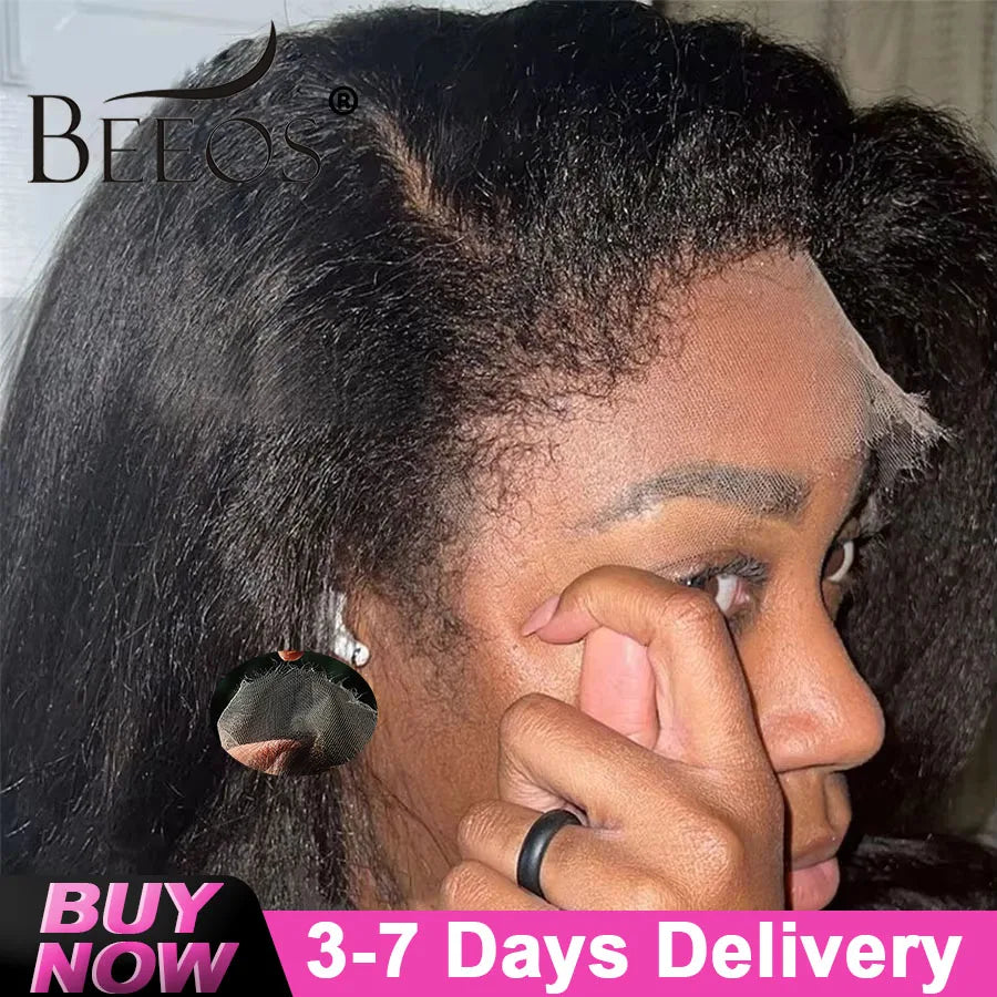 Glueless Curly Baby Hair 13*4 Real HD Lace Frontal Wig Kinky Edge Kinky Straight 5*5 HD Tranparent Lace Closure Human Hair Wigs