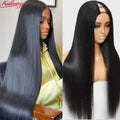 V Part Wig Human Hair Straight Upgrade U Part Wig for Women Clip in Half Wig Beginner Friendly No Lace No Glue No Sew in