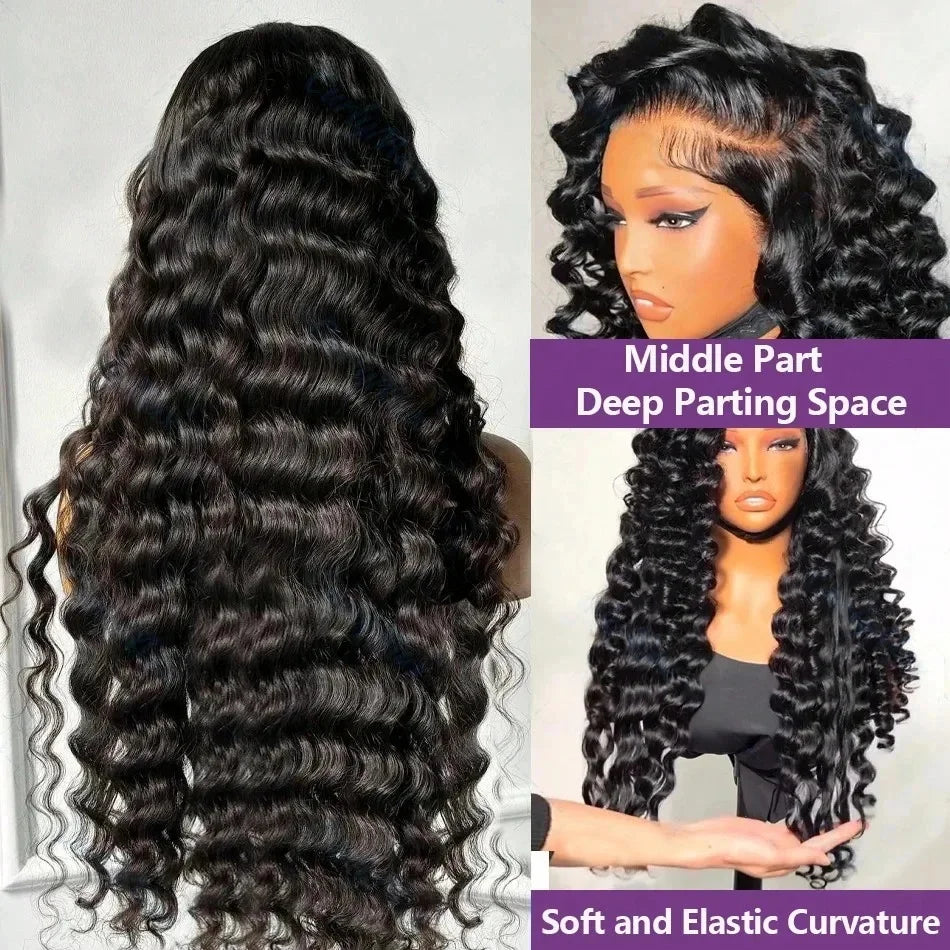 100% Human Hair Brazilian Deep Wave 300% Density 40 Inch Wigs Loose Water Wave Lace Front Wig 4x4 13x6 HD Lace Human Hair Wig