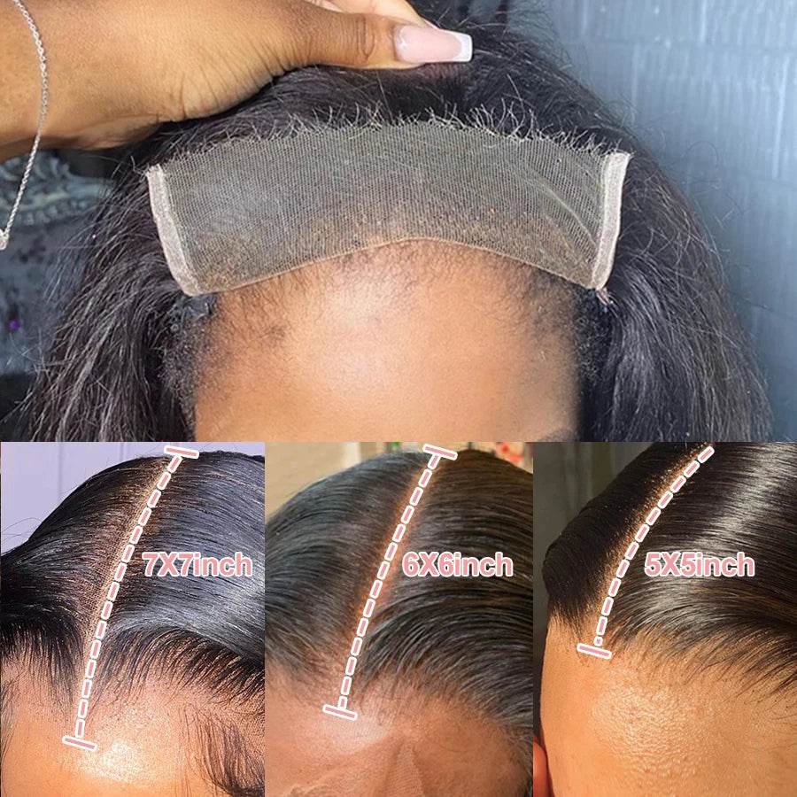 250% Glueless Jet Black Silk Straight 7x7/6x6/5x5 Real HD Lace Closure Wigs Deep Part Wear & Go Human Hair Wigs Bleached Knots