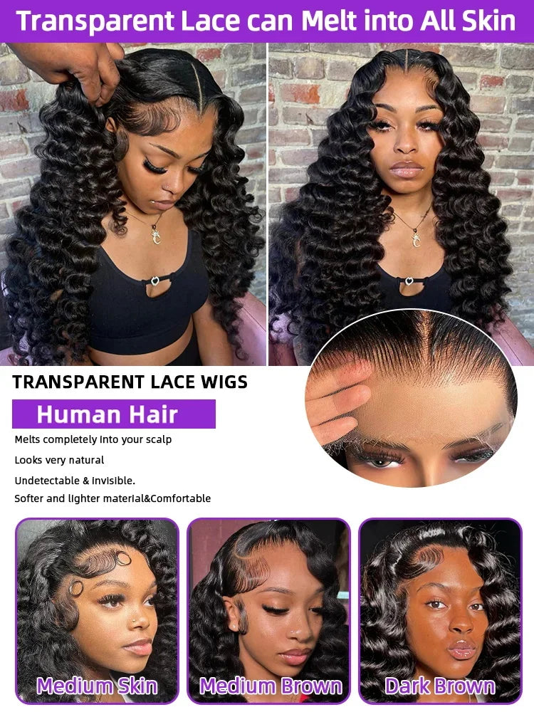 100% Human Hair Brazilian Deep Wave 300% Density 40 Inch Wigs Loose Water Wave Lace Front Wig 4x4 13x6 HD Lace Human Hair Wig