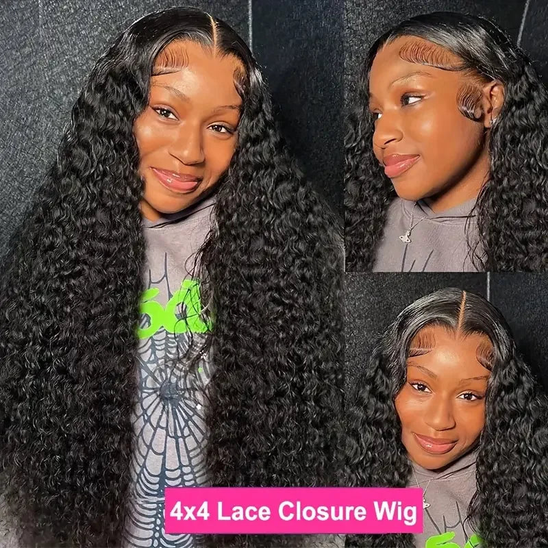 13x4 13x6 Transparent Loose Deep Wave Human Hair Wigs 30 32 34 Inch Deep Curly 4x4 Lace Closure Human Hair Wigs For Women 180%