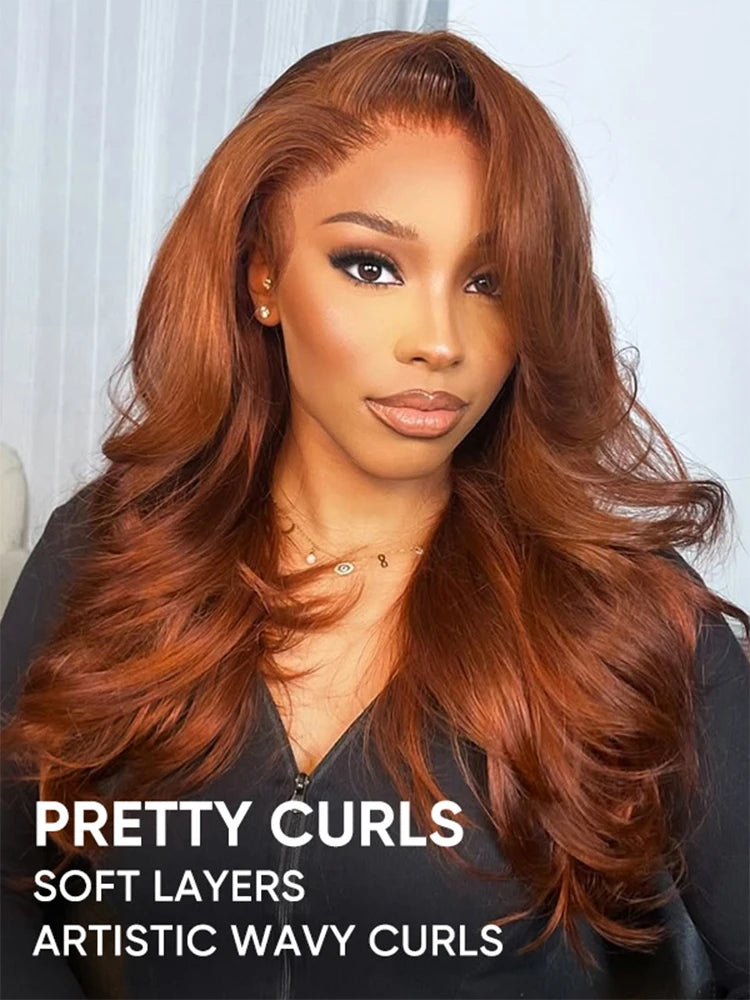 Alipearl Hair Big Wavy Ginger Colored Wig Layered Hair Side Part Redhead 13x4 Lace Front Wig Human Hair For Black Women