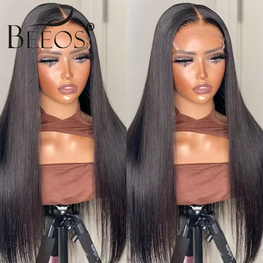 250% Glueless Jet Black Silk Straight 7x7/6x6/5x5 Real HD Lace Closure Wigs Deep Part Wear & Go Human Hair Wigs Bleached Knots