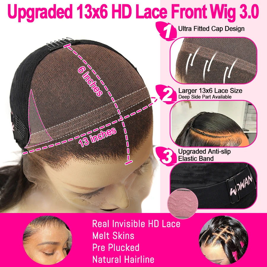 36inch 13x6 HD Lace Frontal Wigs Straight Invisible HD Lace Melt Skins Silk Natural Scalp 5x5 Lace Closure Wigs Human Hair Wigs