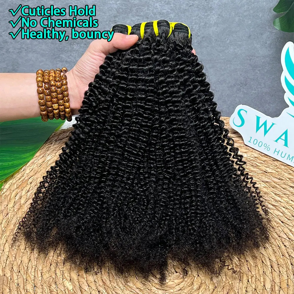 Raw Afro Kinky Curly Human Hair Bundles #1B Natural Black Virgin Curly 100% Soft Human Hair Weave Bundle Hair Extension Weft