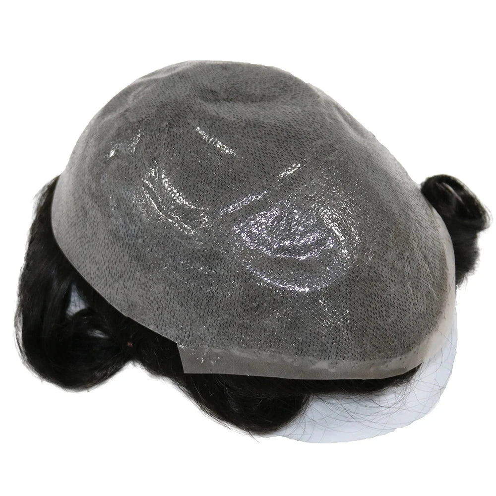 Natural Hairline 0.02mm Super Thin Skin 80-90%Density Invisible Men Toupee Light Brown Grey 1B80 Human Hair Capillary Prosthesis