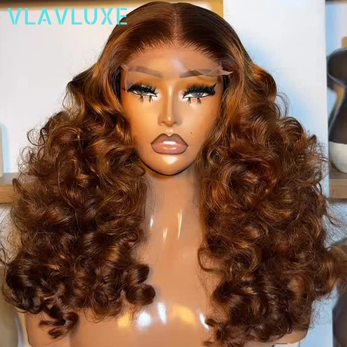 Bouncy Curly Glueless Honey Brown Wigs 13x6 HD Transparent Lace Frontal 300/400 Density Wigs 16-36 Inch Pre Plucked Wear And Go
