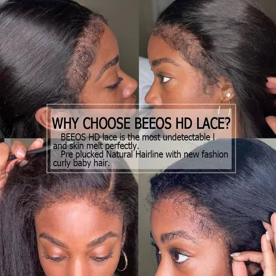 Glueless Curly Baby Hair 13*4 Real HD Lace Frontal Wig Kinky Edge Kinky Straight 5*5 HD Tranparent Lace Closure Human Hair Wigs