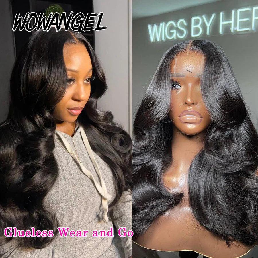 Wow Angel 2x6 HD lace Closure Wigs Body Wave Glueless Wig Human Hair Ready To Wear Deep Part HD Lace Closure Wigs For Woman