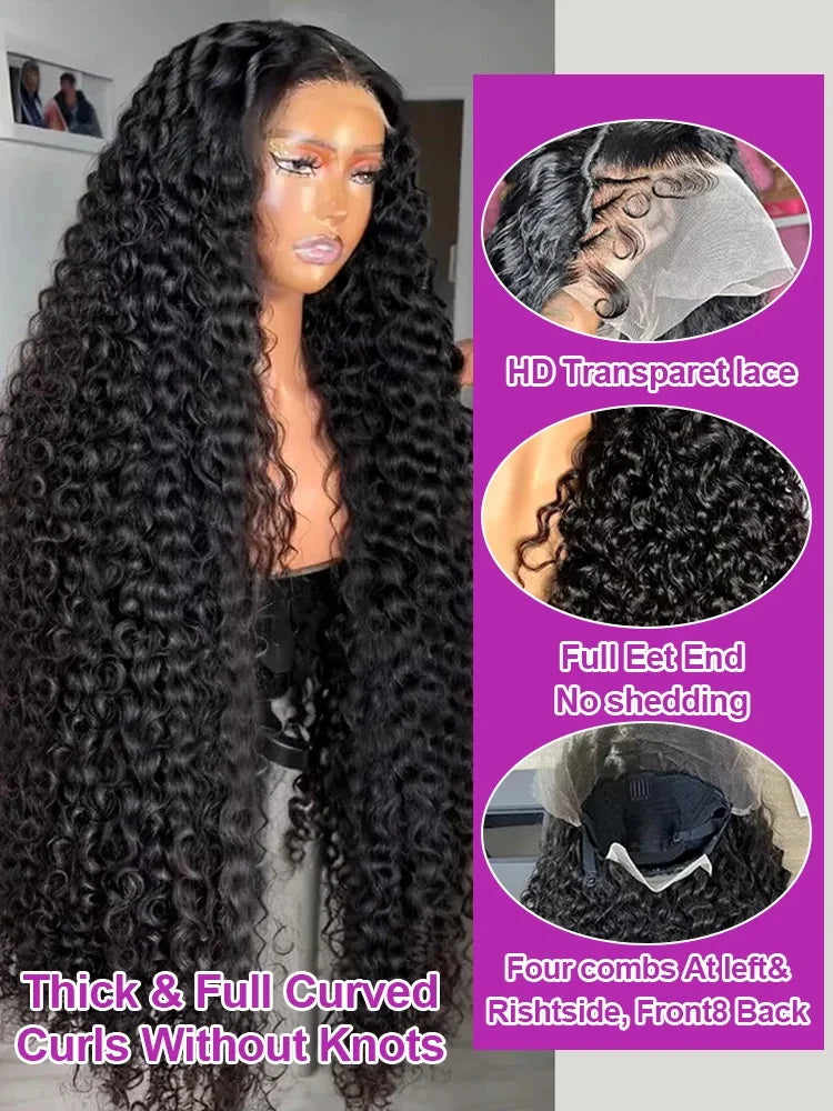 100% Human Hair 300% Density 40 Inch Wigs Kinky Curly Jerry Curly Human Hair Wig 13x4 13x6 HD Lace Frontal Wig 4x4 360 Brazilian