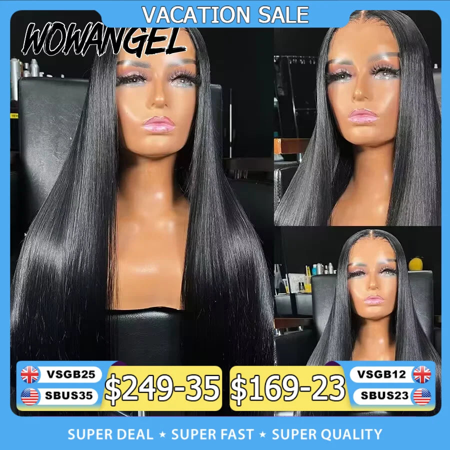 Wow Angel 36inch Jet Black Glueless Wigs 5x5 HD Lace Closure Human Hair Wigs Pre Plucked Straight Ready to Go Wigs For Woman