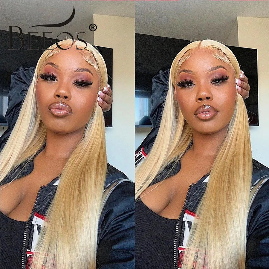 BEEOS 250% 34inch 613 Blonde 13x6 HD Full Lace Frontal Human Hair Wigs Straight Glueless 5x5 HD Lace Closure Wigs PrePlucked