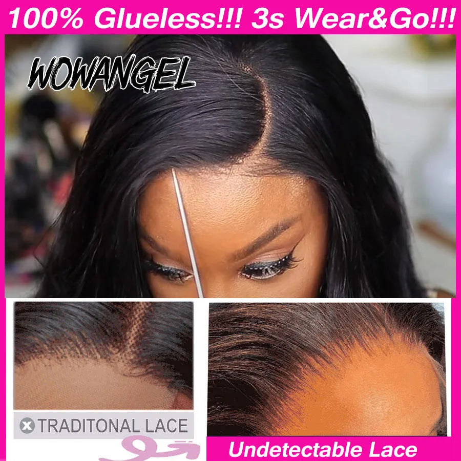 WOWANGEL Bye Bye Knots Wigs 1B30 Highlight HD Lace Closure Wig Body Wave Human Hair Wig Ready to Go Glueless Wig Bleached Knots