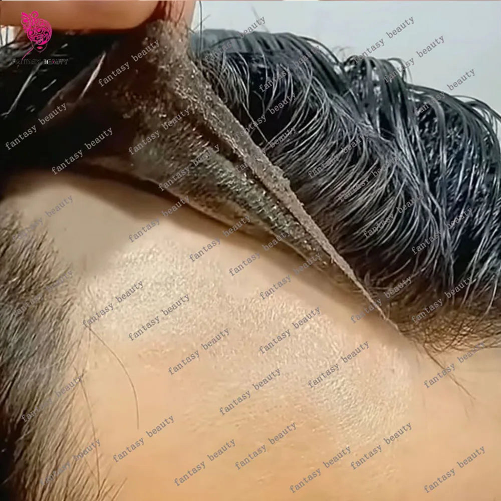 Natural Hairline 0.02mm Super Thin Skin 80-90%Density Invisible Men Toupee Light Brown Grey 1B80 Human Hair Capillary Prosthesis