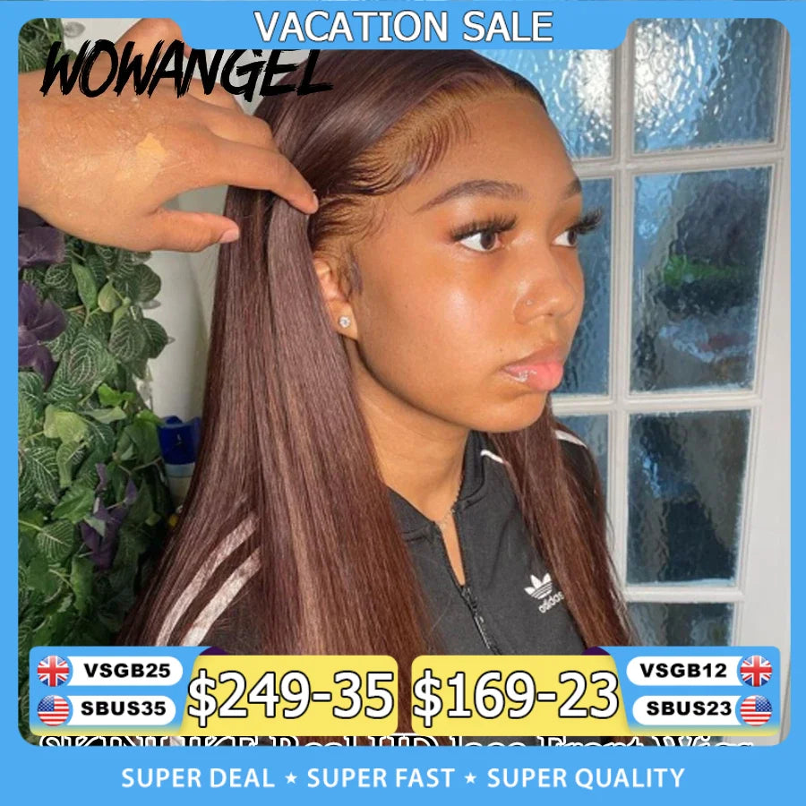 Wow Angel Chocolate Brown Colored 13x6 HD Lace Front Wig Straight Wigs Glueless Human Hair Wig Weargo Wig Melt Skin For Woman