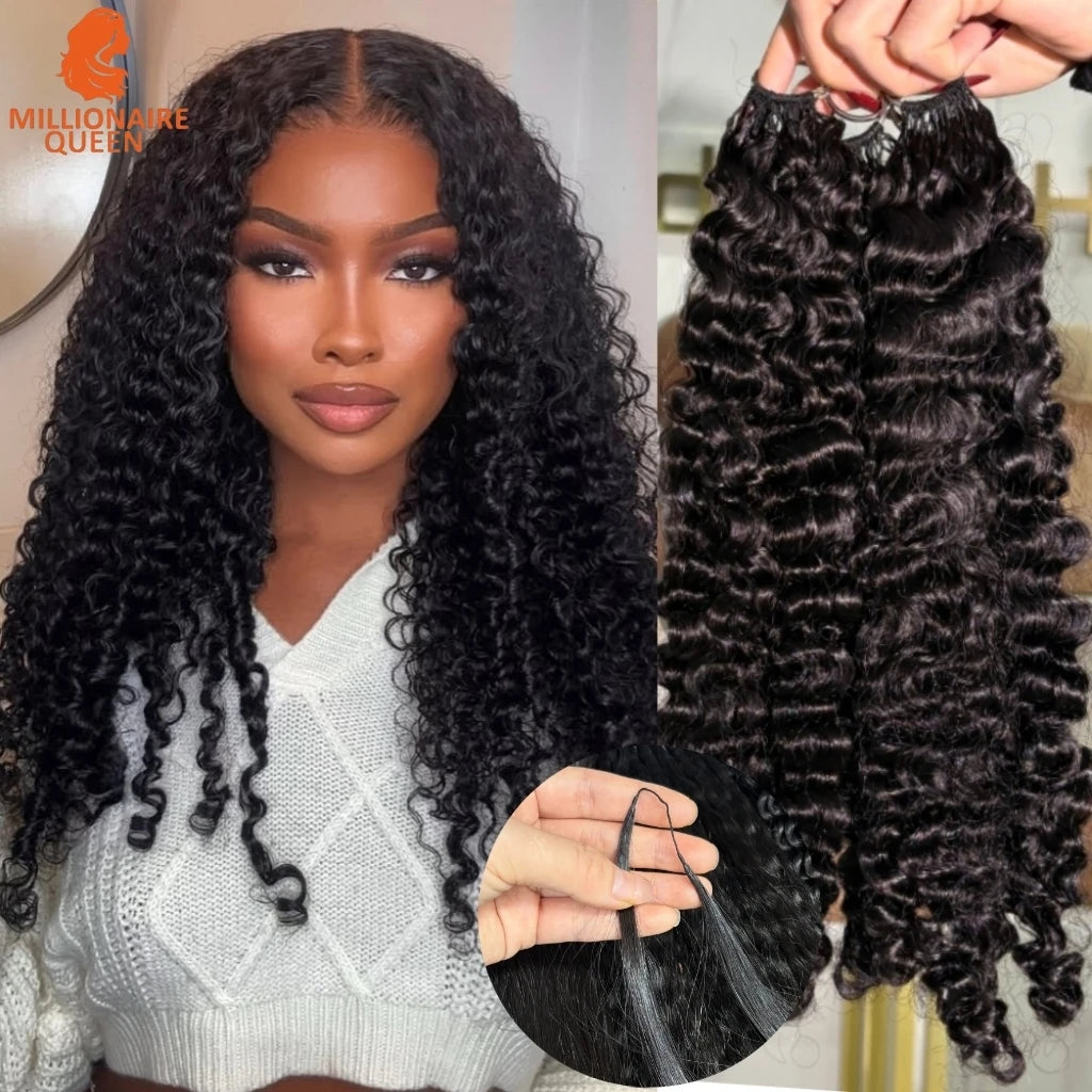 Millionaire Queen 15A Crochet Feather Human Hair Burmese Curly Pre-Separated Crochet Hair Extensions On Sale 100% Human Hair