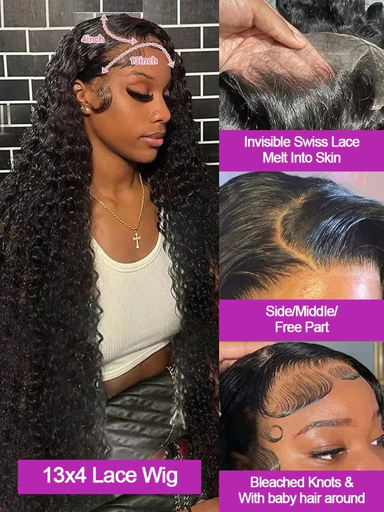 100% Human Hair 300% Density 40 Inch Wigs Kinky Curly Jerry Curly Human Hair Wig 13x4 13x6 HD Lace Frontal Wig 4x4 360 Brazilian