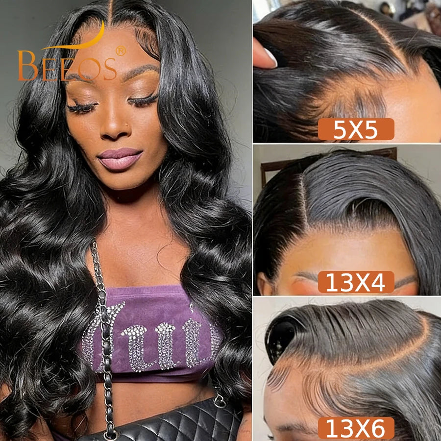 BEEOS 36in 250% Body Wave 13x6 HD Lace Frontal Wig Preplucked 13x4 HD Lace Frontal Human Hair Wigs For Women Melt Skin Brazilian