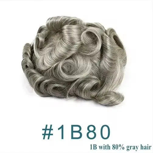Natural Hairline 0.02mm Super Thin Skin 80-90%Density Invisible Men Toupee Light Brown Grey 1B80 Human Hair Capillary Prosthesis