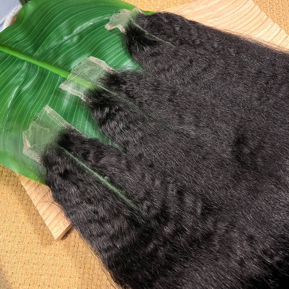 2x6 HD Lace Closure Kinky Straight Human Hair Preplucked Bleached Knots Invisible Lace Natural Color 100% Unprocessed Raw Hair