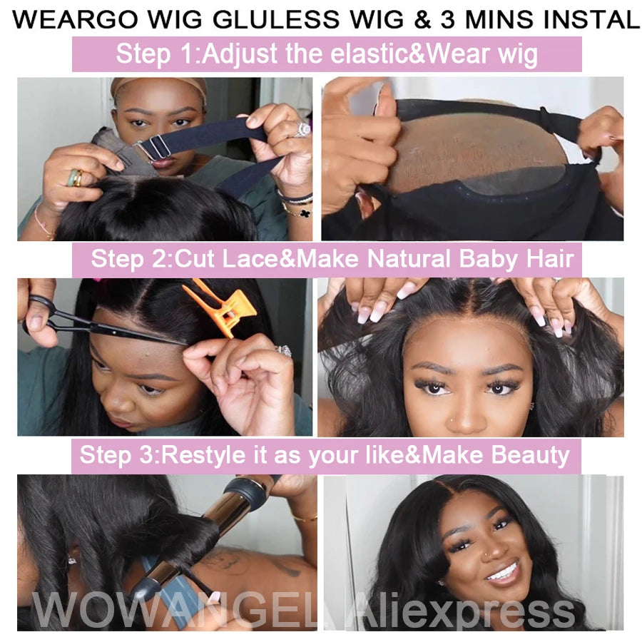 Wow Angel Glueless 250% Real HD Lace Closure Wigs 5X5 HD Closure Wig Wear & Go Body Wave Pre Plucked Human Hair Wigs For Women